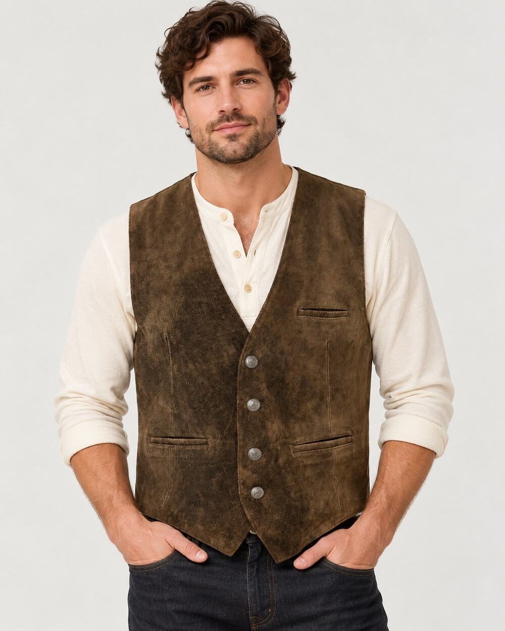 Vintage Midwest International Brown Leather Western Vest Men’s L Cowboy Ranch